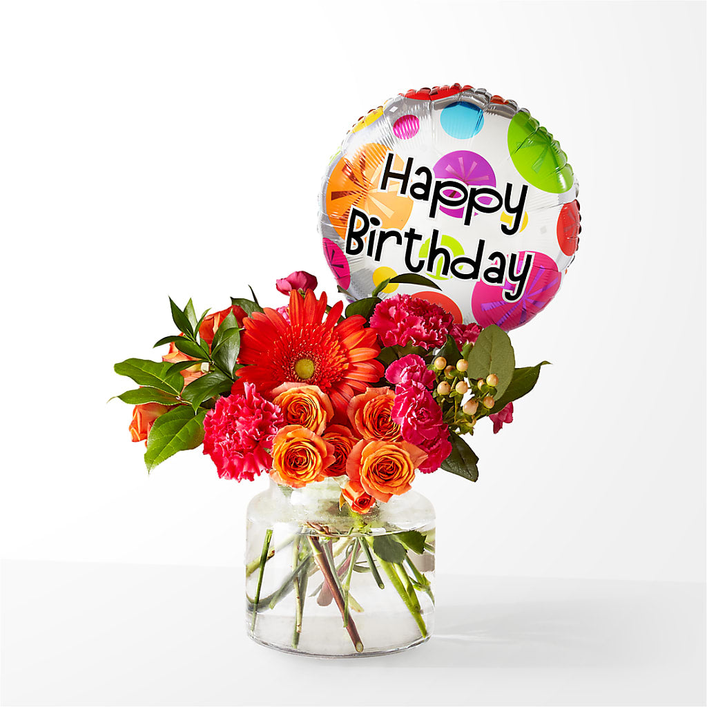 Fiesta Bouquet with Birthday Balloon – Floristeria Fabiana, Charlotte NC