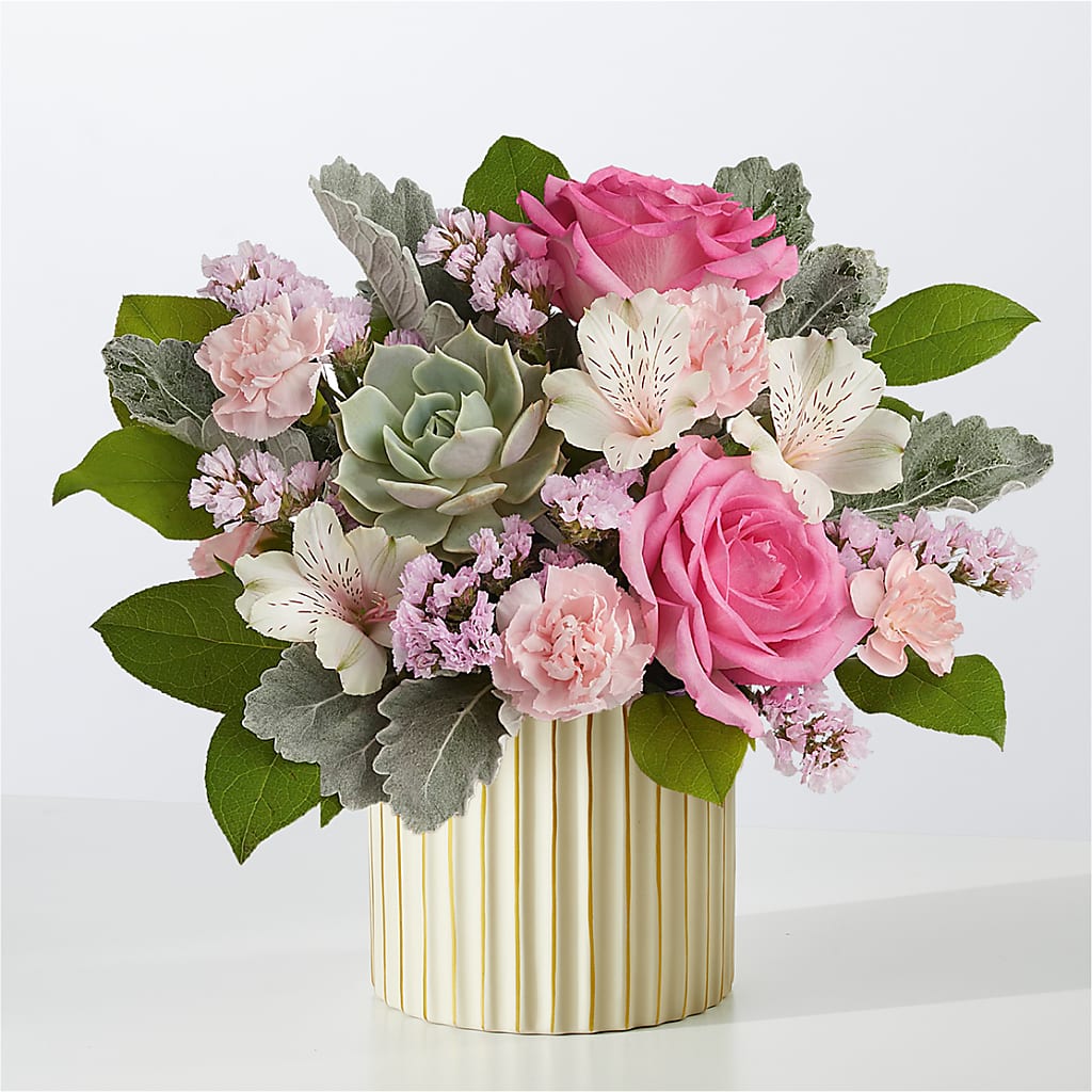 Dusty Rose Bouquet with Ivory Vase – Floristeria Fabiana, Charlotte NC