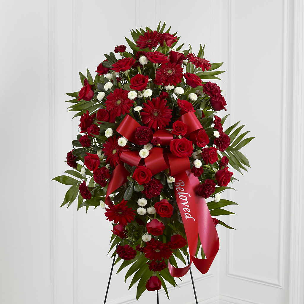 Treasured Memories Standing Spray – Floristeria Fabiana, Charlotte NC