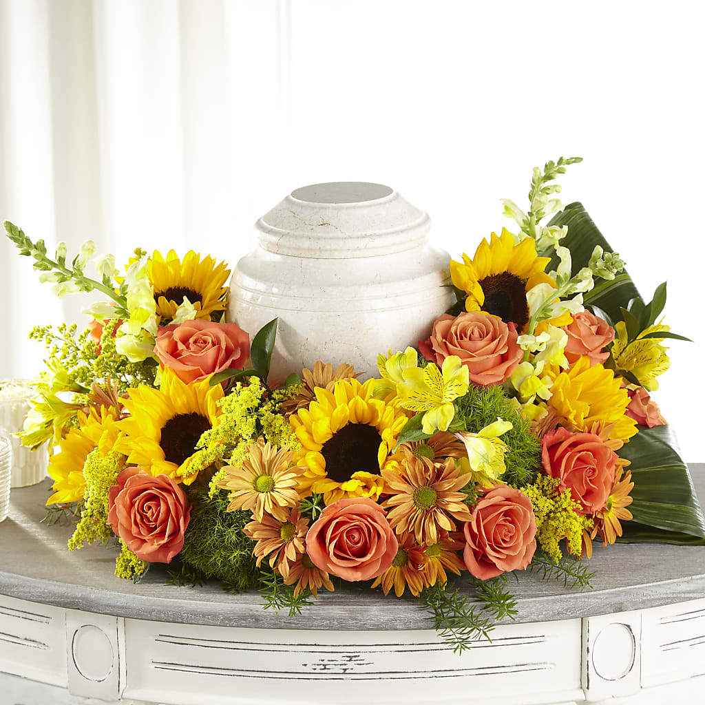 Faithful Sunflower Cremation Adornment – Floristeria Fabiana, Charlotte NC