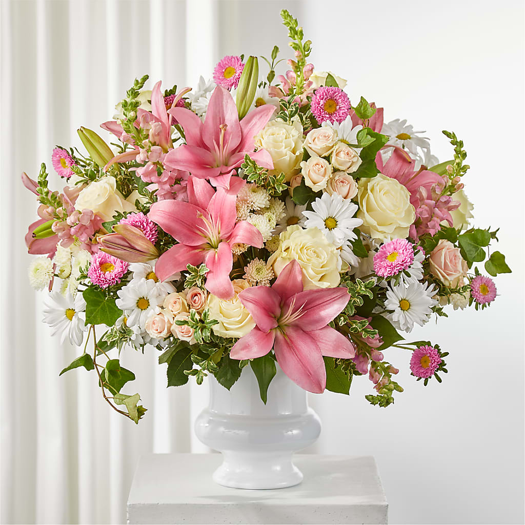 Empathetic Blooms Urn Arrangement – Floristeria Fabiana, Charlotte NC