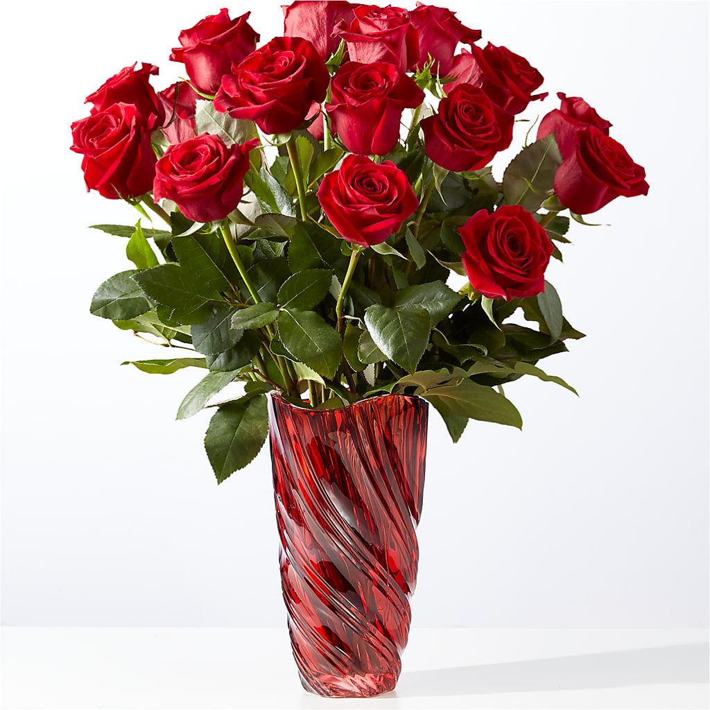 Classic Love Red Rose Bouquet with Luxe Swirl Vase – Floristeria Fabiana, Charlotte NC