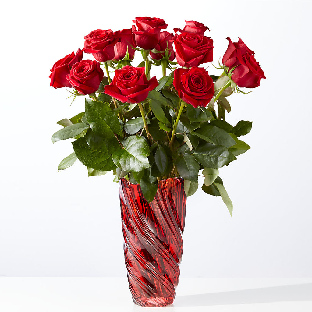 Classic Love Red Rose Bouquet with Luxe Swirl Vase – Floristeria Fabiana, Charlotte NC