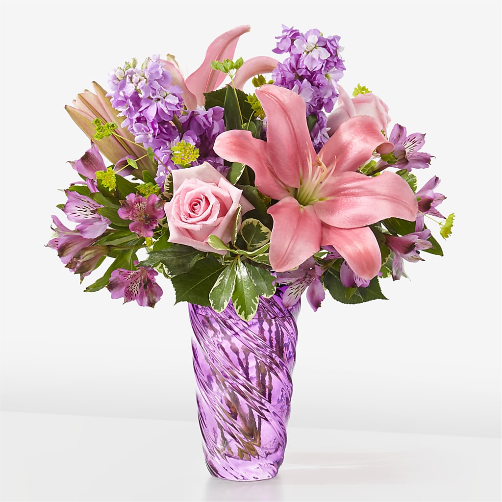 Precious Petals Bouquet with Luxe Swirl Vase – Floristeria Fabiana, Charlotte NC