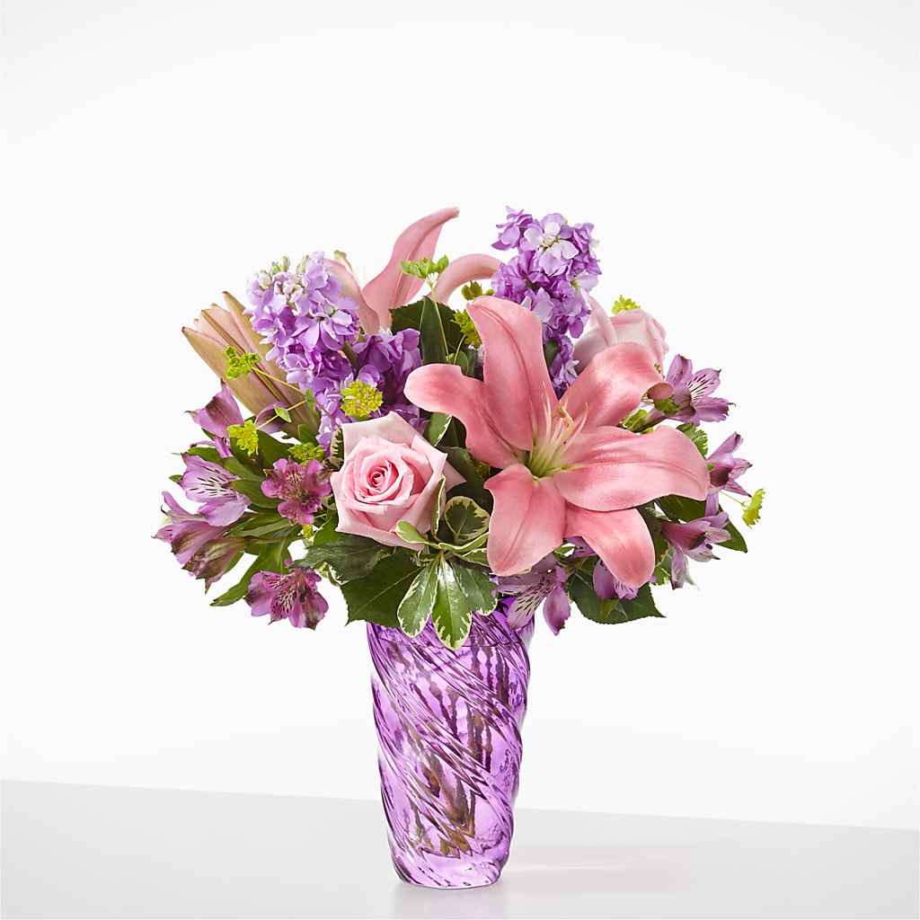 Precious Petals Bouquet with Luxe Swirl Vase – Floristeria Fabiana, Charlotte NC