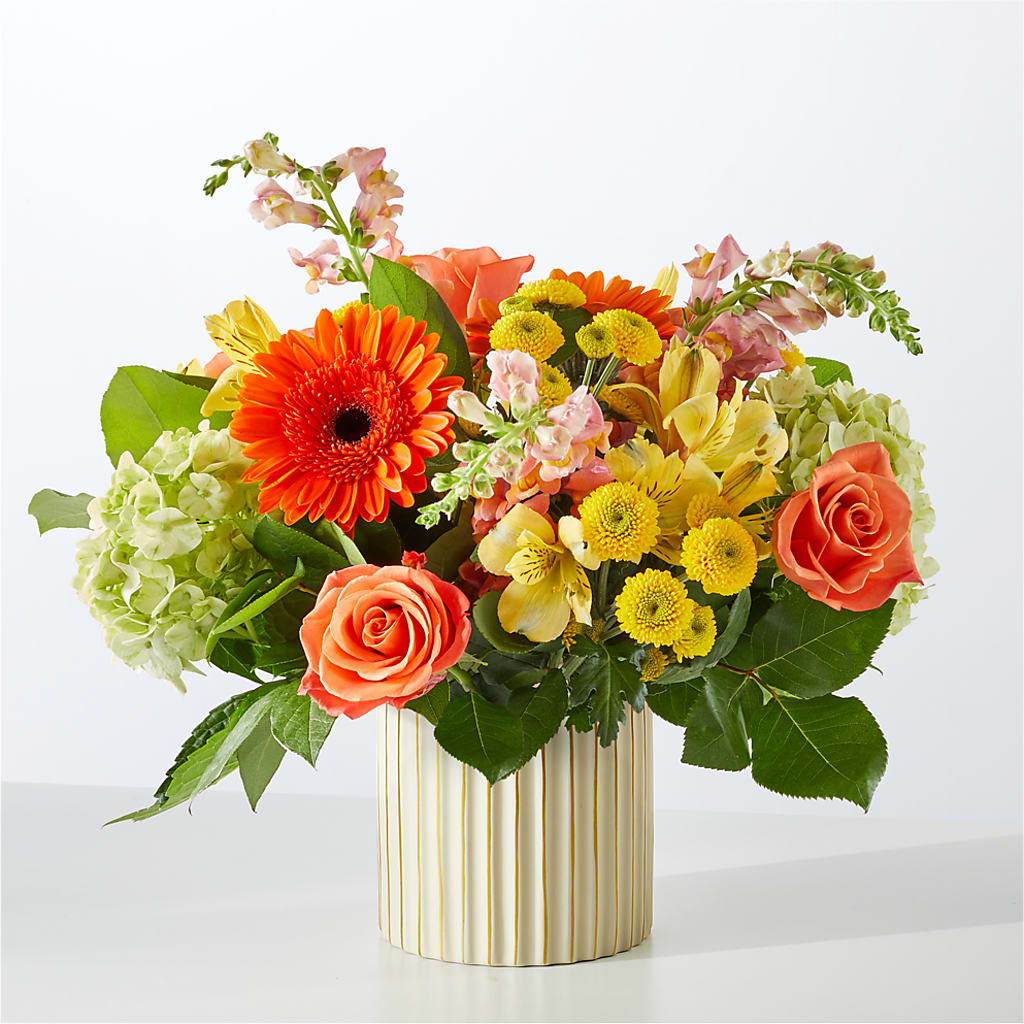 Autumn Sunshine Bouquet with Ivory Vase –  Floristeria Fabiana, Charlotte NC