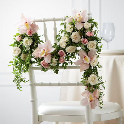 Orchid Rose Chair Décor –  Floristeria Fabiana, Charlotte NC