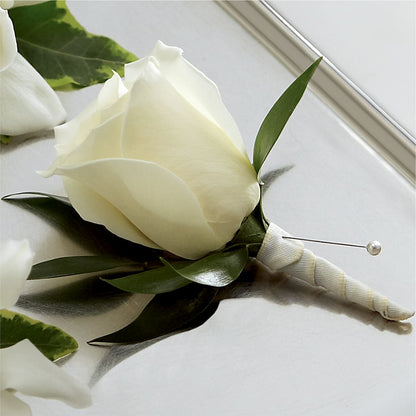 White Rose Boutonniere –  Floristeria Fabiana, Charlotte NC